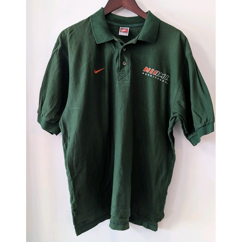 🌴 Nike Miami Hurricanes Men's Vintage Ringer Polo Large Green 90s Y2K